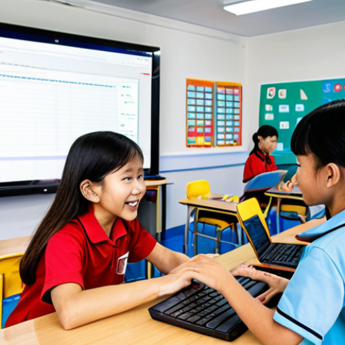 Home 7 **Prompt 1 (Modern Tech Education):** A vibrant, modern classroom in Vietnam with diverse Vietnamese children (around 8-12 years old) enthusiastically learning AI/Machine Learning and coding on laptops. A dynamic Vietnamese female teacher is engaging with them, using interactive methods and clear visuals on a large screen or whiteboard, fostering curiosity and future-oriented thinking. The scene should feel bright, inspiring, and forward-looking.