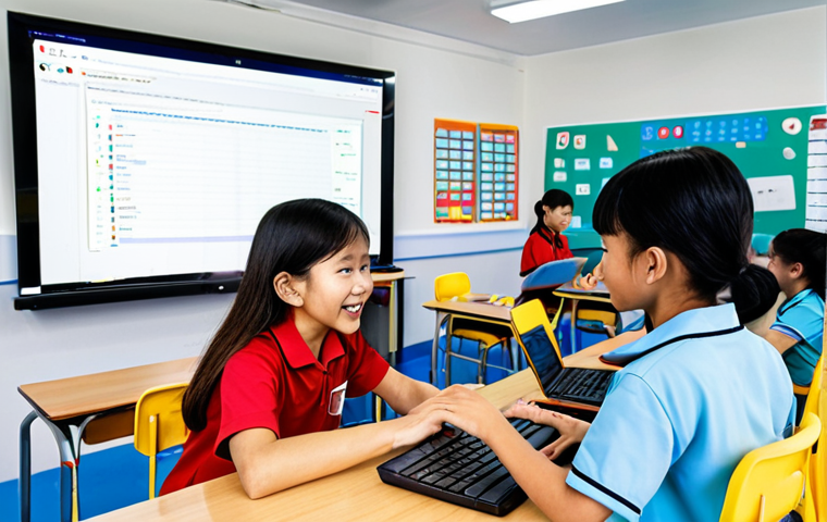 **Prompt 1 (Modern Tech Education):** A vibrant, modern classroom in Vietnam with diverse Vietnamese children (around 8-12 years old) enthusiastically learning AI/Machine Learning and coding on laptops. A dynamic Vietnamese female teacher is engaging with them, using interactive methods and clear visuals on a large screen or whiteboard, fostering curiosity and future-oriented thinking. The scene should feel bright, inspiring, and forward-looking.